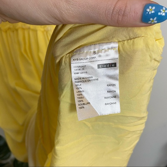 Élodie Yellow White Smocked Waist Midi Sundress with Sleeves Size Small - Picture 8 of 11